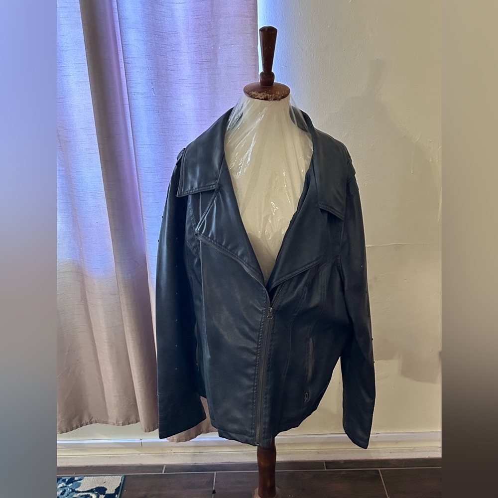 Beverly Hills Polo Club Faux Leather Bomber Jacket- Dark Gray Women’s Size 3XL